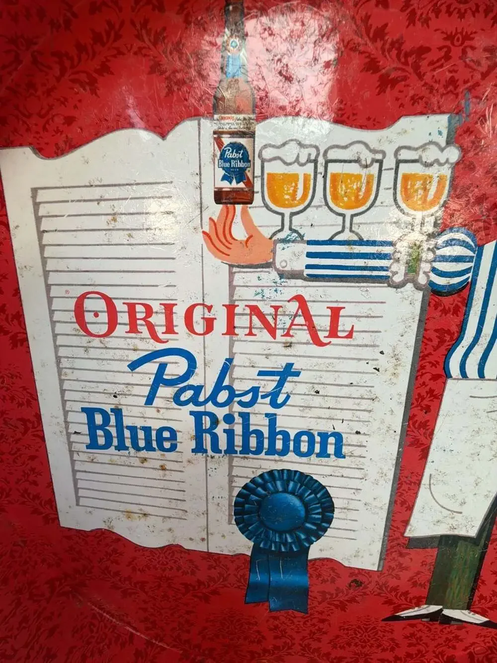 Vintage Pabst‎ Blue Ribbon Beer Metal Serving Tray 13 Inch